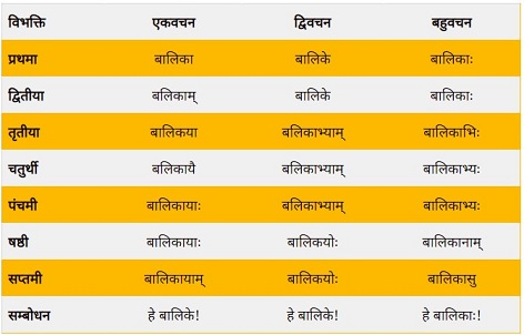 Balika Shabd roop in Sanskrit
