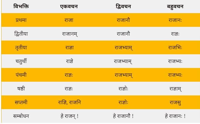 Rajan shabd roop in Sanskrit