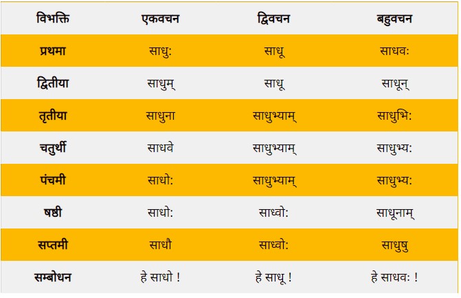 Sadhu Shabd Roop in Sanskrit