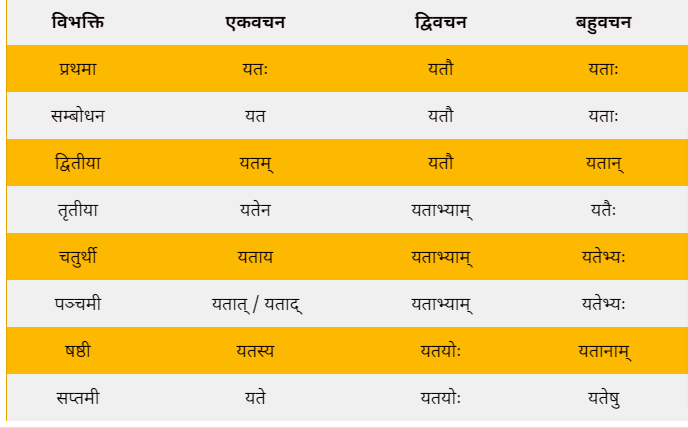 yat shabd roop in sanskrit